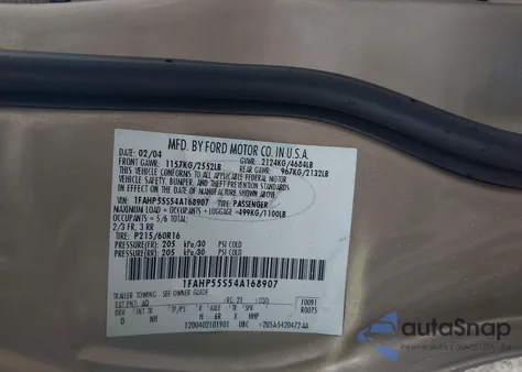 2004 Ford Taurus Ses from USA, damaged, VIN 1FAHP55S54A168907